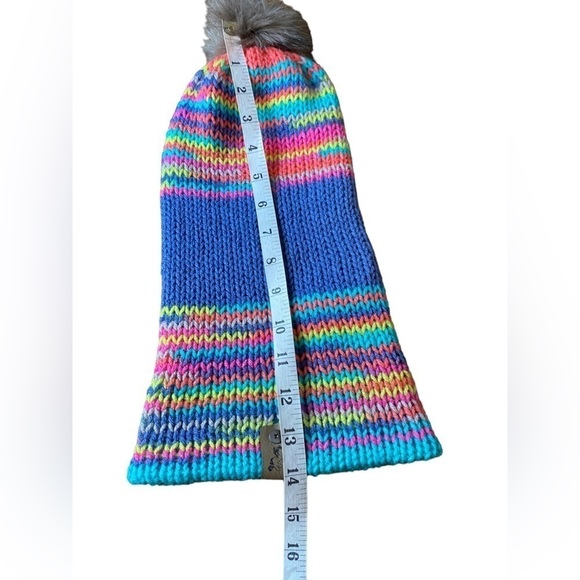 Pastel Stripe Cuffed Pom Beanie Women's O/S - Picture 7 of 8